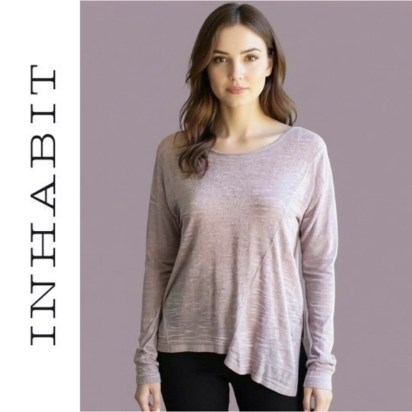 INHABIT Draped Linen Asymmetrical Lagenlook Coastal Grandma Lightweight  Top - Picture 1 of 8